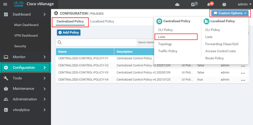 Create a new policy list