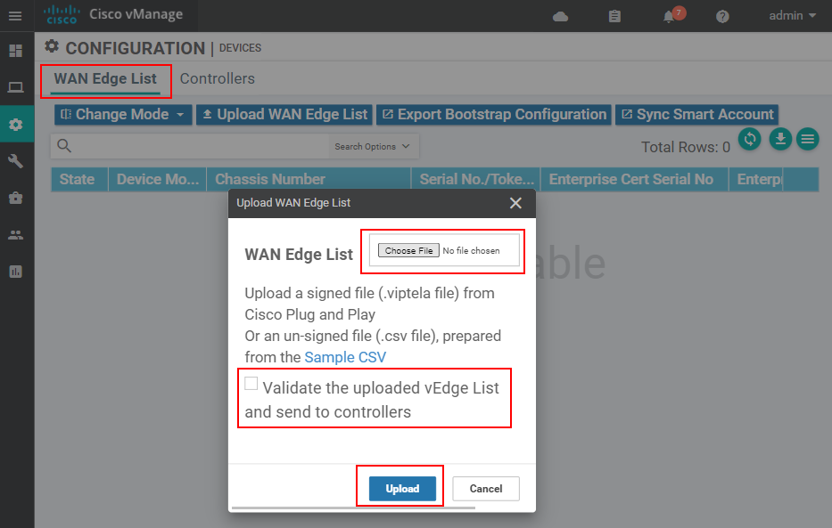 Upload the vEdge-list