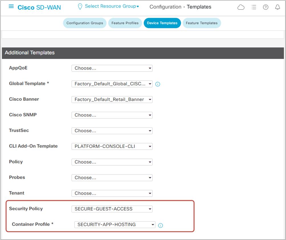 Attaching the security policy to the device template
